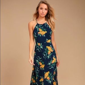 blue and yellow floral maxi dress